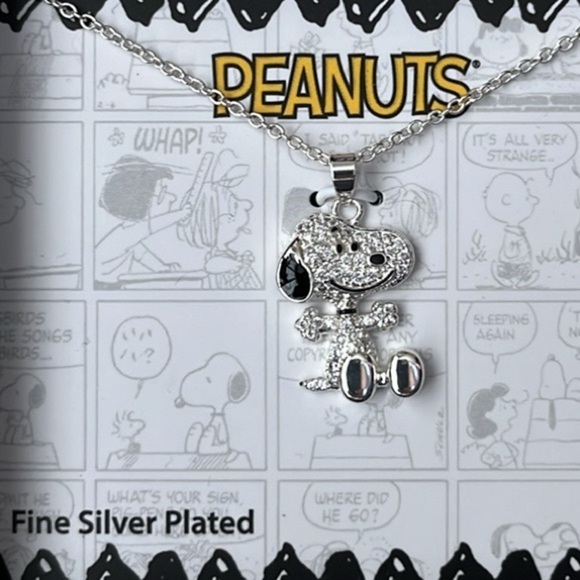🆕 Peanuts Snoopy Rhinestone Crystals Pendant Necklace Fine Silver Plated - Picture 5 of 11